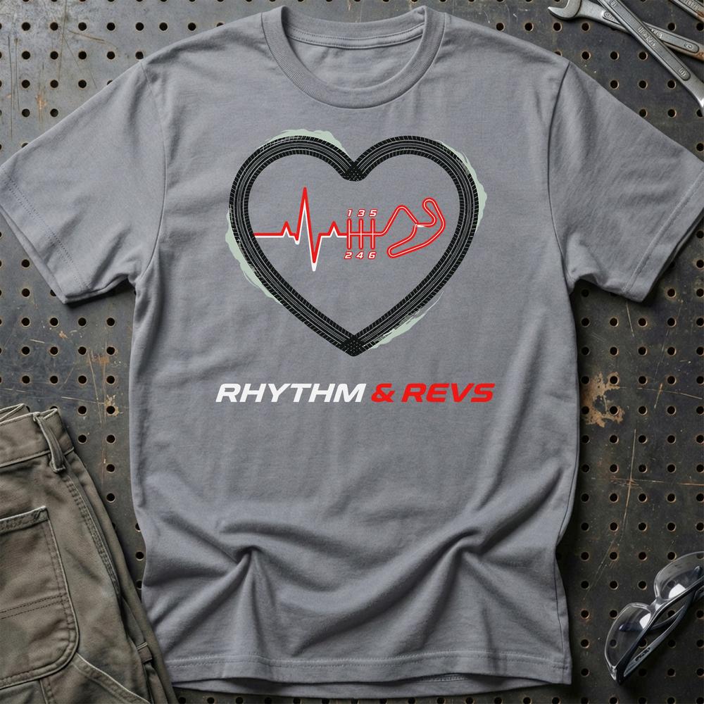 Hjerterytme & Hestekræfter Rhytm & Revs T-Shirt-Beklædning-Garage Culture-Grå Sport-S-Garage Culture Shop- garage - man cave - merchandise