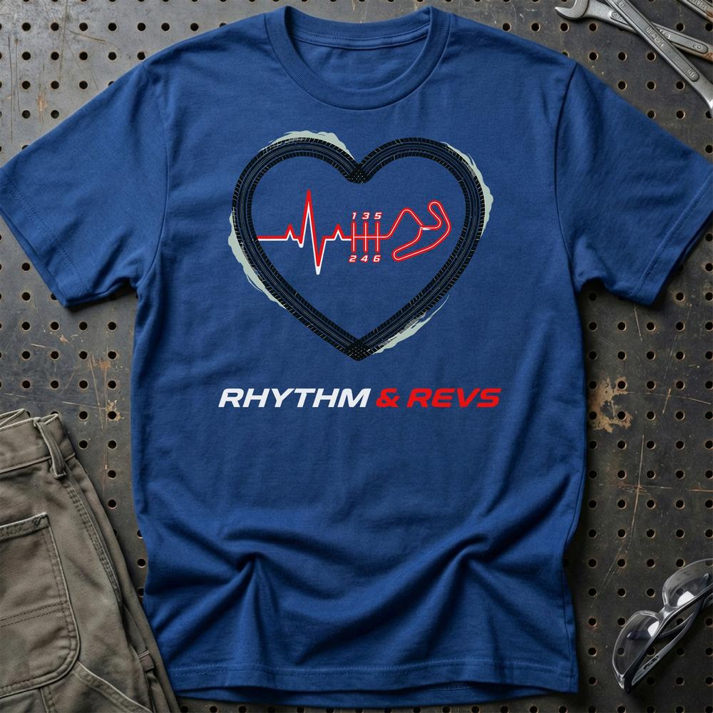 Hjerterytme & Hestekræfter Rhytm & Revs T-Shirt-Beklædning-Garage Culture-Blå Royal-S-Garage Culture Shop- garage - man cave - merchandise
