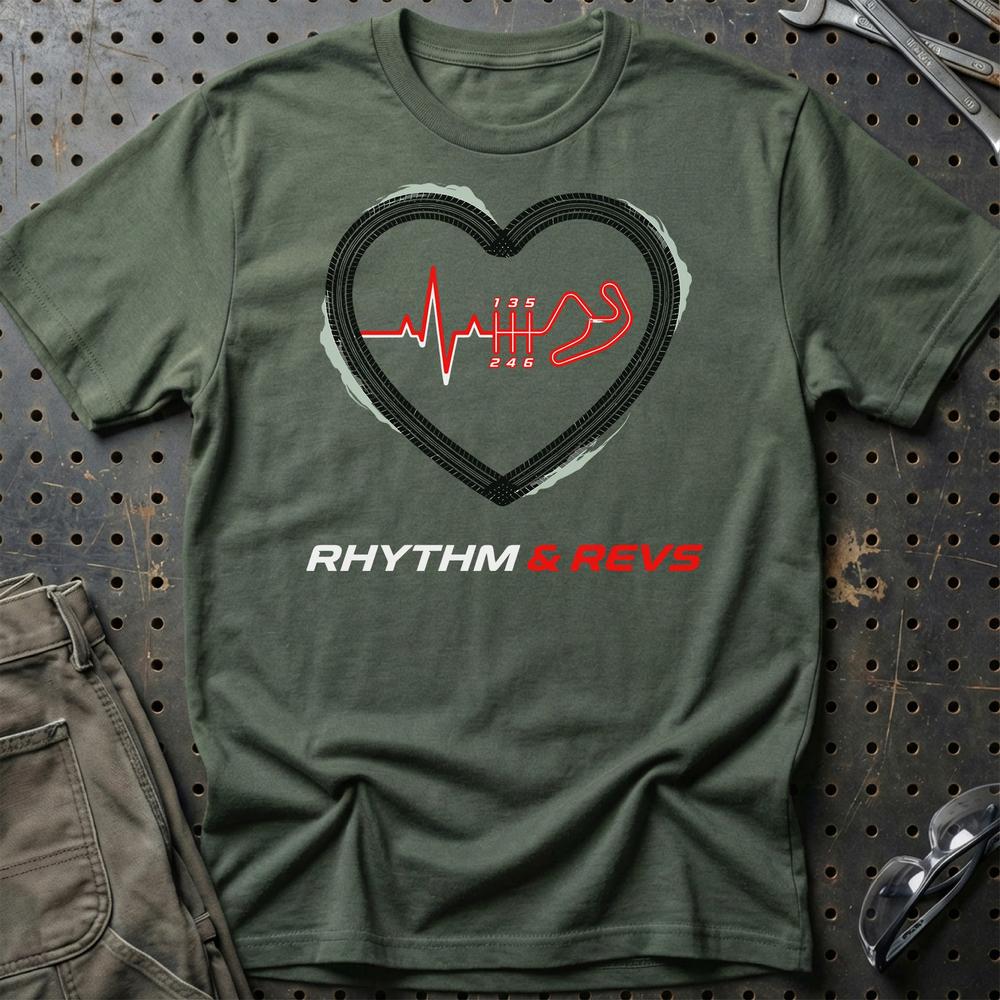 Hjerterytme & Hestekræfter Rhytm & Revs T-Shirt-Beklædning-Garage Culture-Grøn Militær-S-Garage Culture Shop- garage - man cave - merchandise