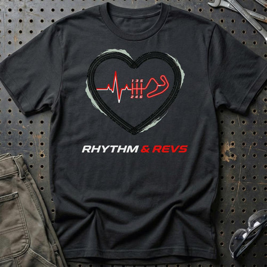Hjerterytme & Hestekræfter Rhytm & Revs – Unisex T-Shirt , Bomuld-Beklædning-Garage Culture-Sort-S-Garage Culture Shop- garage - man cave - merchandise