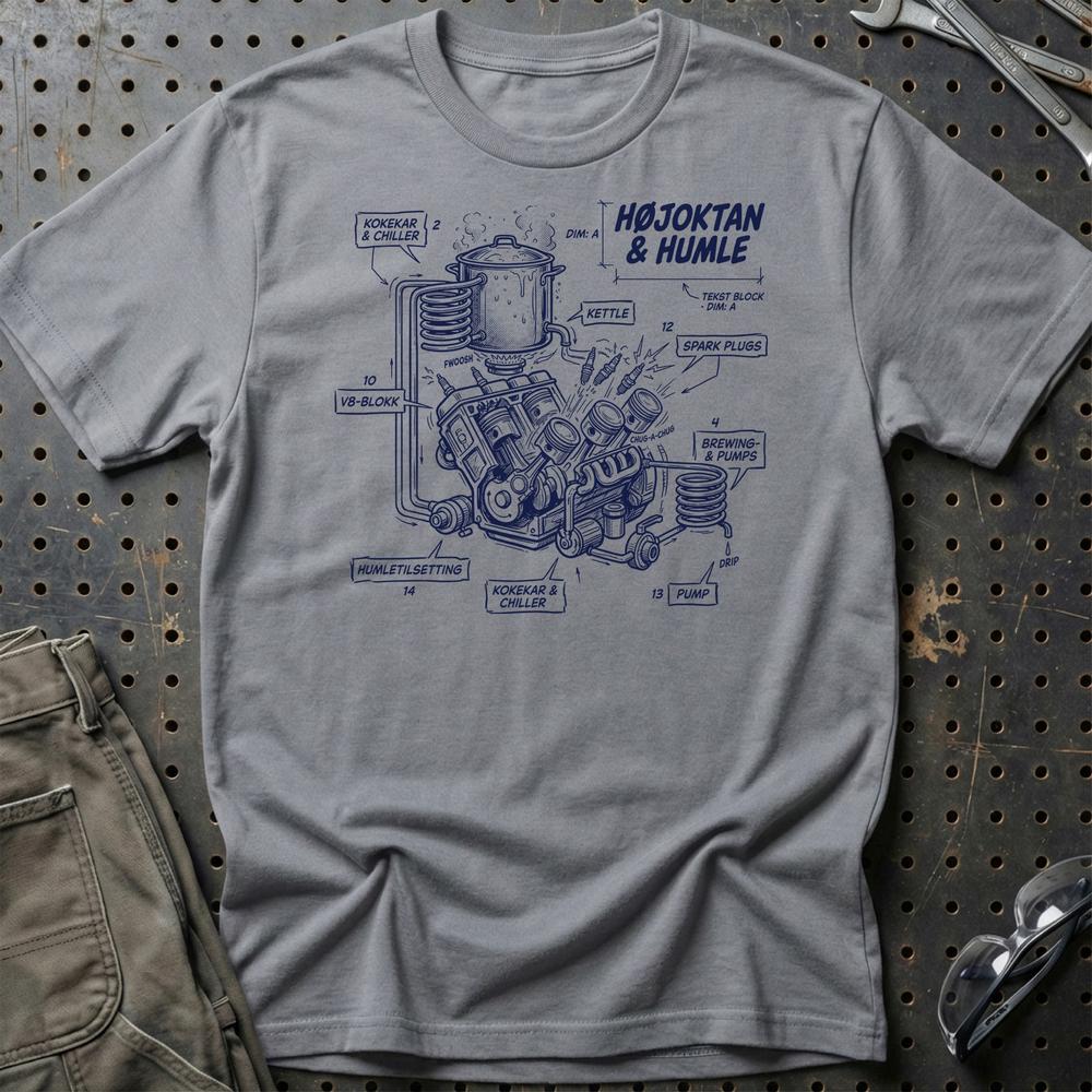 Højoktan og Humle – Når V8 Møder Ølbrygning - Unisex T-Shirt , Bomuld-Beklædning-Garage Culture-Grå Sport-S-Garage Culture Shop- garage - man cave - merchandise