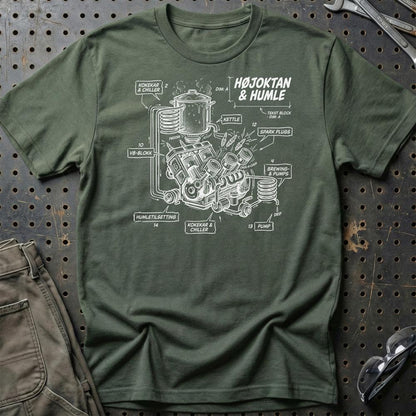 Højoktan og Humle – Når V8 Møder Ølbrygning - Unisex T-Shirt , Bomuld-Beklædning-Garage Culture-Grøn Militær-S-Garage Culture Shop- garage - man cave - merchandise