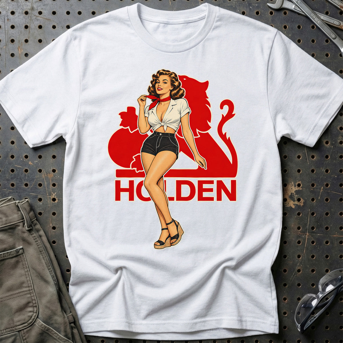 Holden Retro Pinup T-Shirt-Beklædning-Holden-Hvid-S-Garage Culture Shop- garage - man cave - merchandise