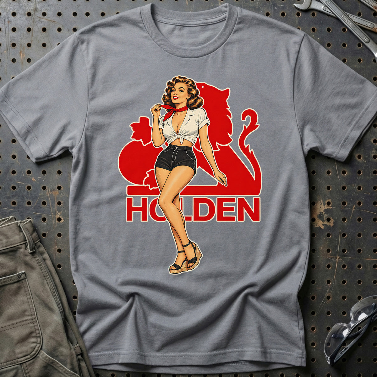 Holden Retro Pinup T-Shirt-Beklædning-Holden-Grå Sport-S-Garage Culture Shop- garage - man cave - merchandise