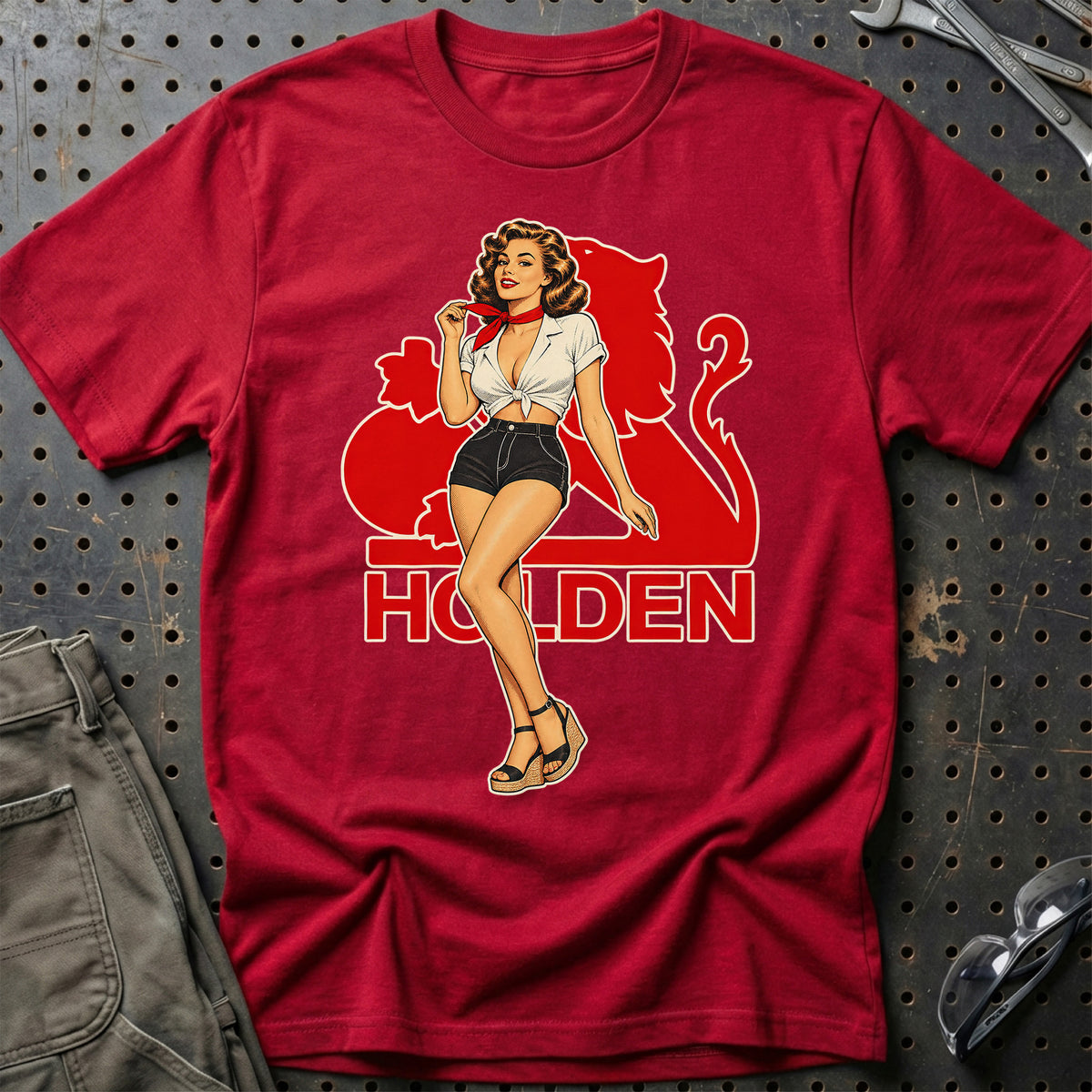 Holden Retro Pinup T-Shirt-Beklædning-Holden-Rød-S-Garage Culture Shop- garage - man cave - merchandise