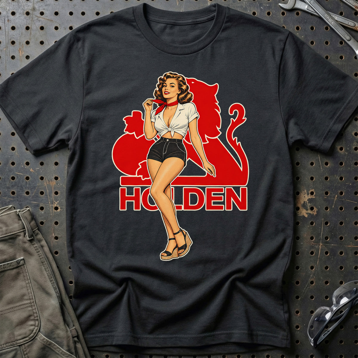 Holden Retro Pinup T-Shirt-Beklædning-Holden-Sort-S-Garage Culture Shop- garage - man cave - merchandise