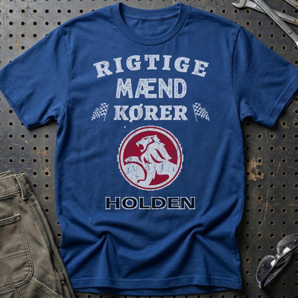 Holden Rigtige Mænd Kører T-Shirt-Beklædning-Holden-Blå Royal-S-Garage Culture Shop- garage - man cave - merchandise
