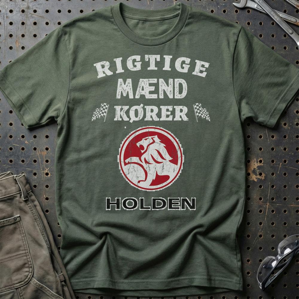 Holden Rigtige Mænd Kører T-Shirt-Beklædning-Holden-Grøn Militær-S-Garage Culture Shop- garage - man cave - merchandise