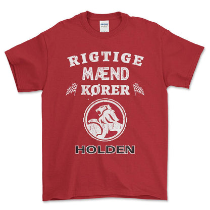 Holden Rigtige Mænd Kører - Unisex T-Shirt , Bomuld-Beklædning-Holden-Rød-S-Forside-Garage Culture Shop- garage - man cave - merchandise