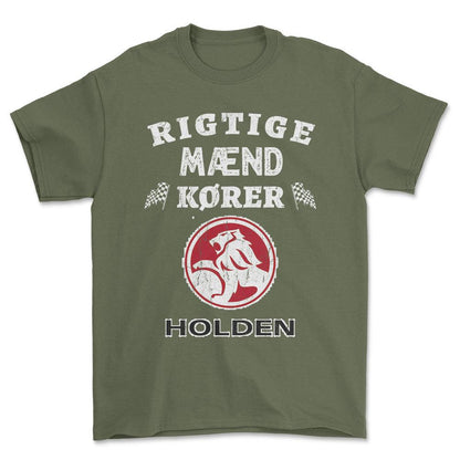 Holden Rigtige Mænd Kører - Unisex T-Shirt , Bomuld-Beklædning-Holden-Grøn Militær-S-Forside-Garage Culture Shop- garage - man cave - merchandise