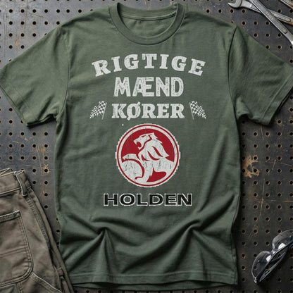 Holden Rigtige Mænd Kører - Unisex T-Shirt , Bomuld-Beklædning-Holden-Grøn Militær-S-Garage Culture Shop- garage - man cave - merchandise