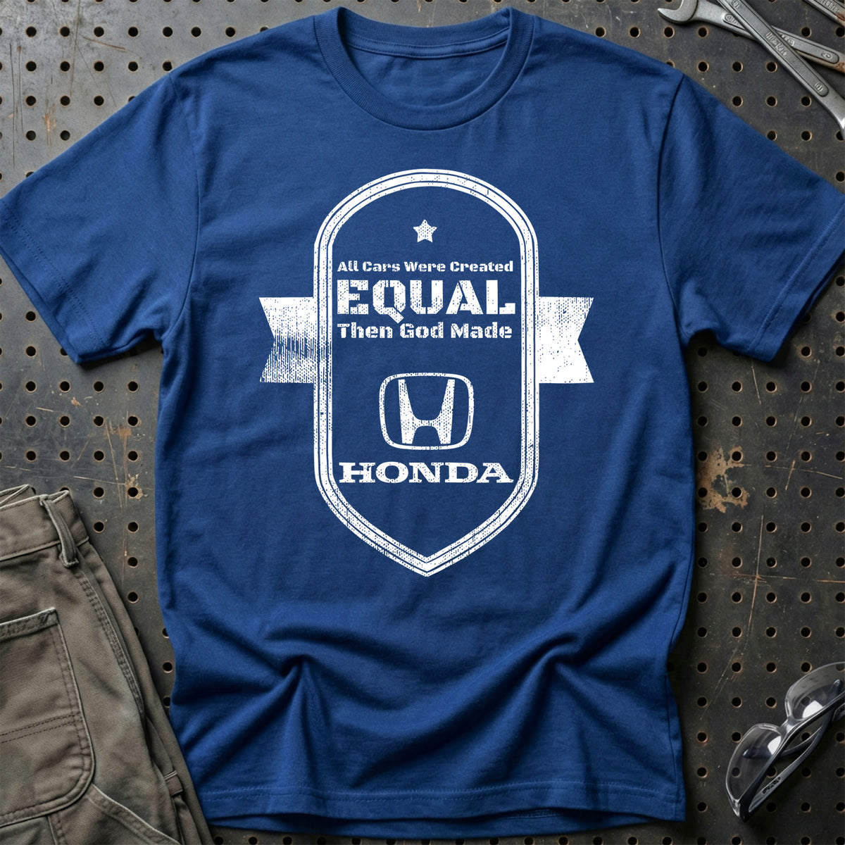 
Honda All Cars Were Created Equal Then God Made Honda T-Shirt – Blå Royal