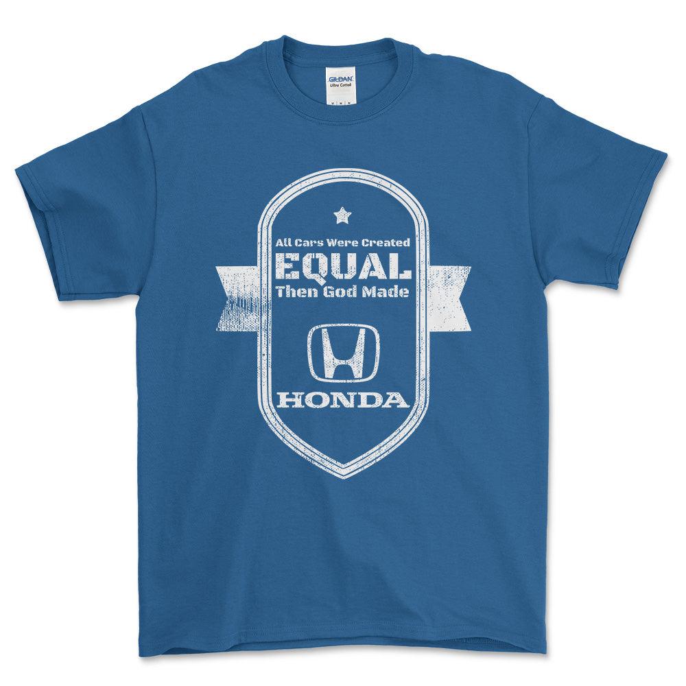 Honda All Cars Were Created Equal Then God Made Honda Unisex T-Shirt , Bomuld-Beklædning-Honda-Blå Royal-S-Forside-Garage Culture Shop- garage - man cave - merchandise