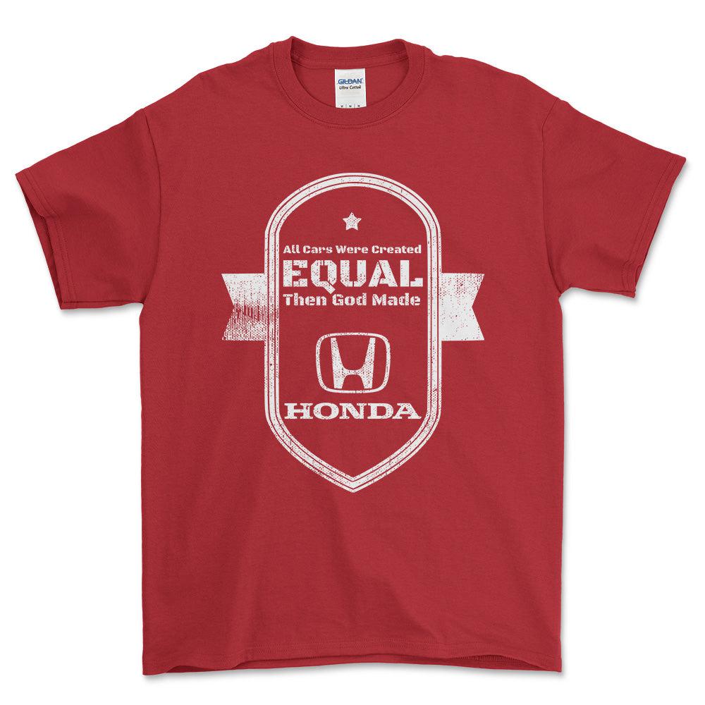 Honda All Cars Were Created Equal Then God Made Honda Unisex T-Shirt , Bomuld-Beklædning-Honda-Rød-S-Forside-Garage Culture Shop- garage - man cave - merchandise
