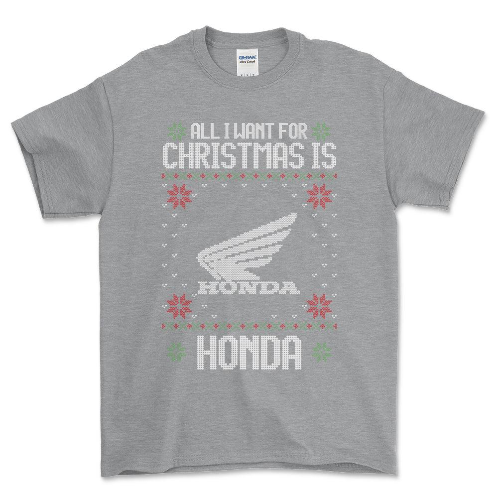Honda - All I Want For Christmas - Unisex T-Shirt , Bomuld-Beklædning-Honda-Grå Sport-S-Forside-Garage Culture Shop- garage - man cave - merchandise