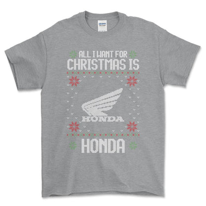 Honda - All I Want For Christmas - Unisex T-Shirt , Bomuld-Beklædning-Honda-Grå Sport-S-Forside-Garage Culture Shop- garage - man cave - merchandise