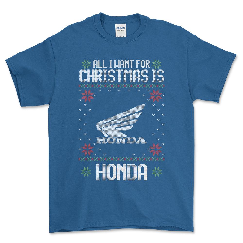 Honda - All I Want For Christmas - Unisex T-Shirt , Bomuld-Beklædning-Honda-Blå Royal-S-Forside-Garage Culture Shop- garage - man cave - merchandise