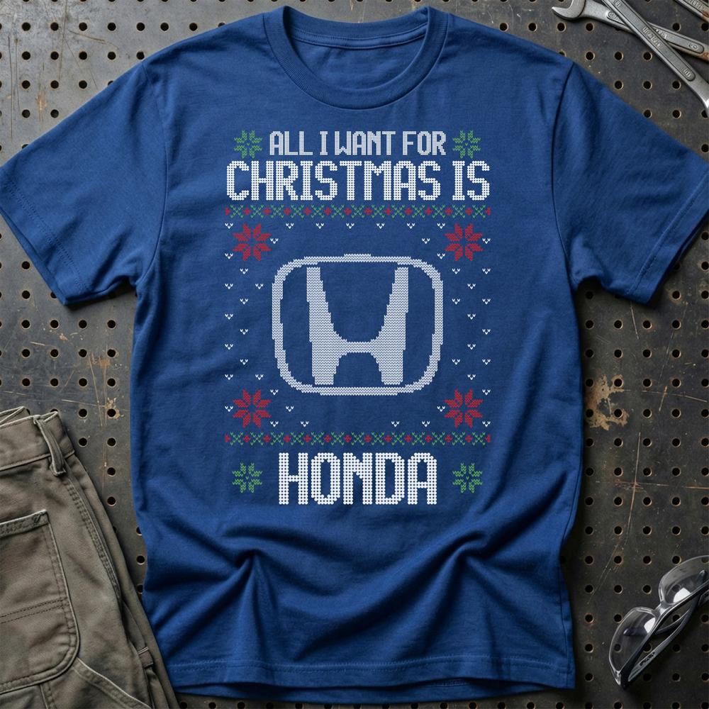 Honda - All I Want For Christmas - Unisex T-Shirt , Bomuld-Beklædning-Honda-Blå Royal-S-Garage Culture Shop- garage - man cave - merchandise