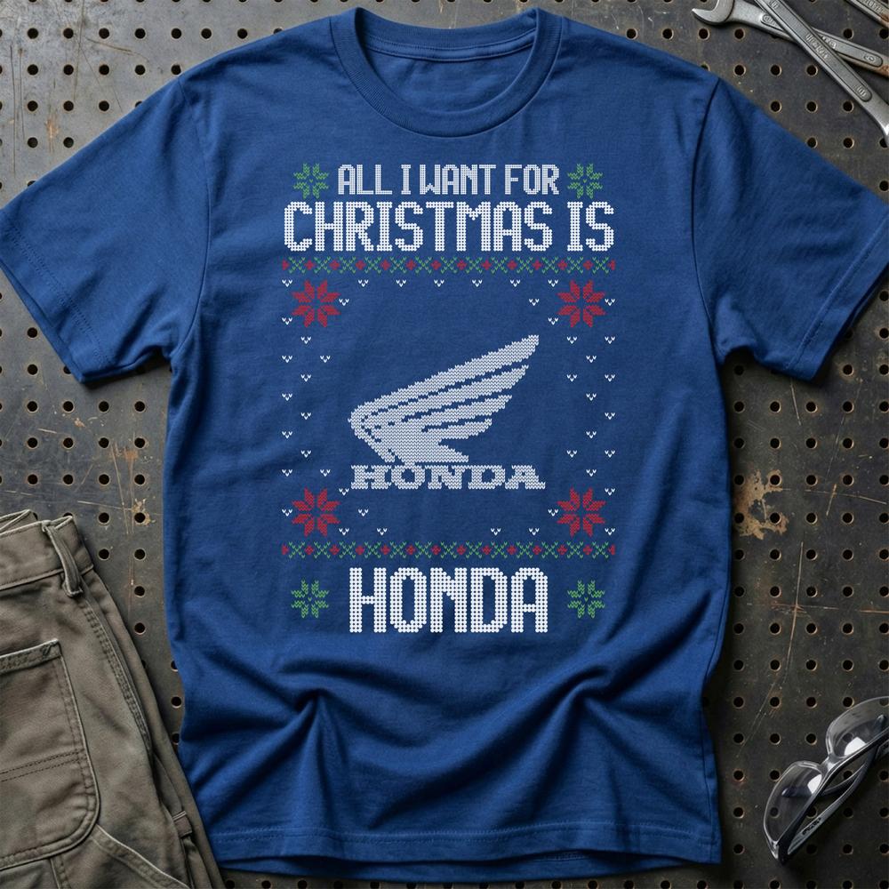 Honda - All I Want For Christmas - Unisex T-Shirt , Bomuld-Beklædning-Honda-Blå Royal-S-Garage Culture Shop- garage - man cave - merchandise
