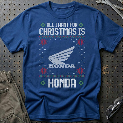 Honda - All I Want For Christmas - Unisex T-Shirt , Bomuld-Beklædning-Honda-Blå Royal-S-Garage Culture Shop- garage - man cave - merchandise