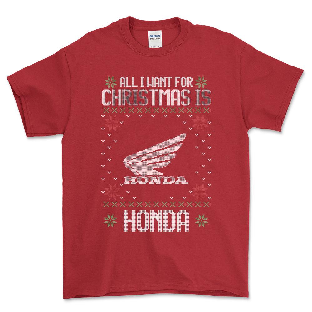 Honda - All I Want For Christmas - Unisex T-Shirt , Bomuld-Beklædning-Honda-Rød-S-Forside-Garage Culture Shop- garage - man cave - merchandise