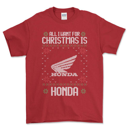 Honda - All I Want For Christmas - Unisex T-Shirt , Bomuld-Beklædning-Honda-Rød-S-Forside-Garage Culture Shop- garage - man cave - merchandise