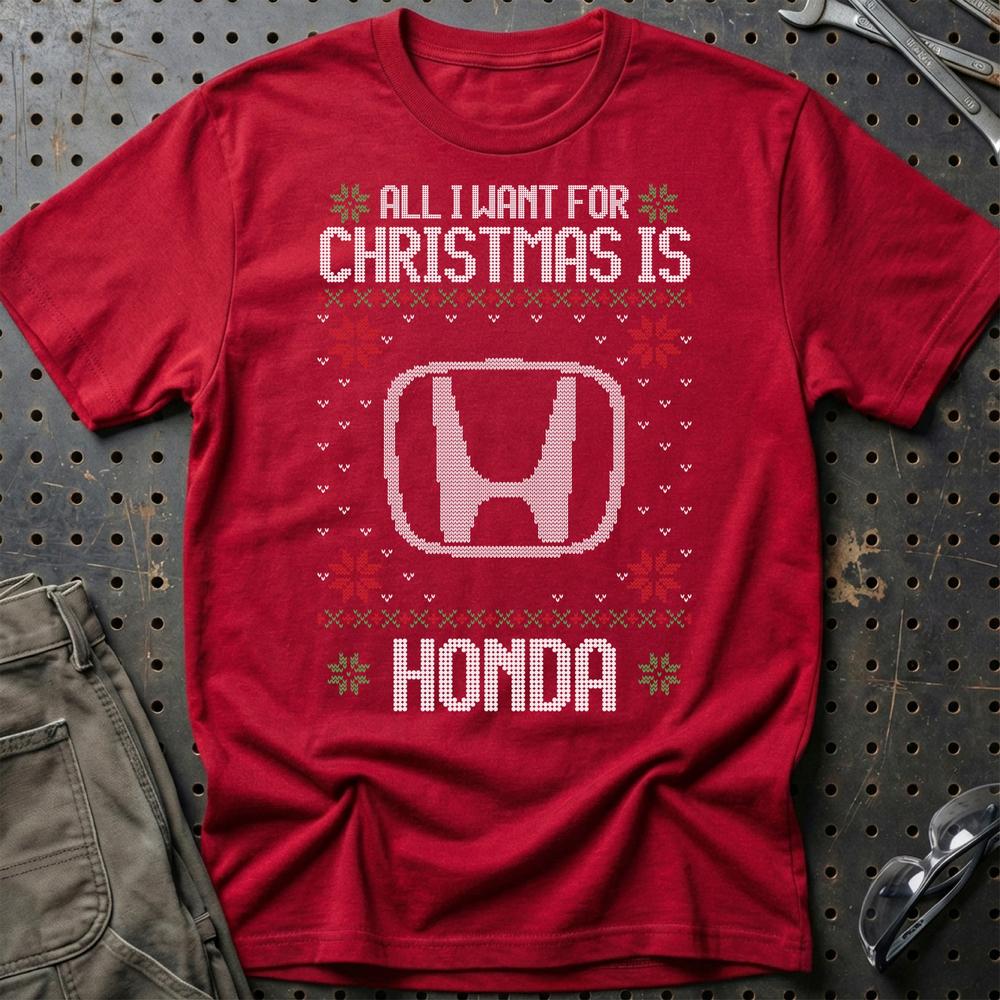 Honda - All I Want For Christmas - Unisex T-Shirt , Bomuld-Beklædning-Honda-Rød-S-Garage Culture Shop- garage - man cave - merchandise