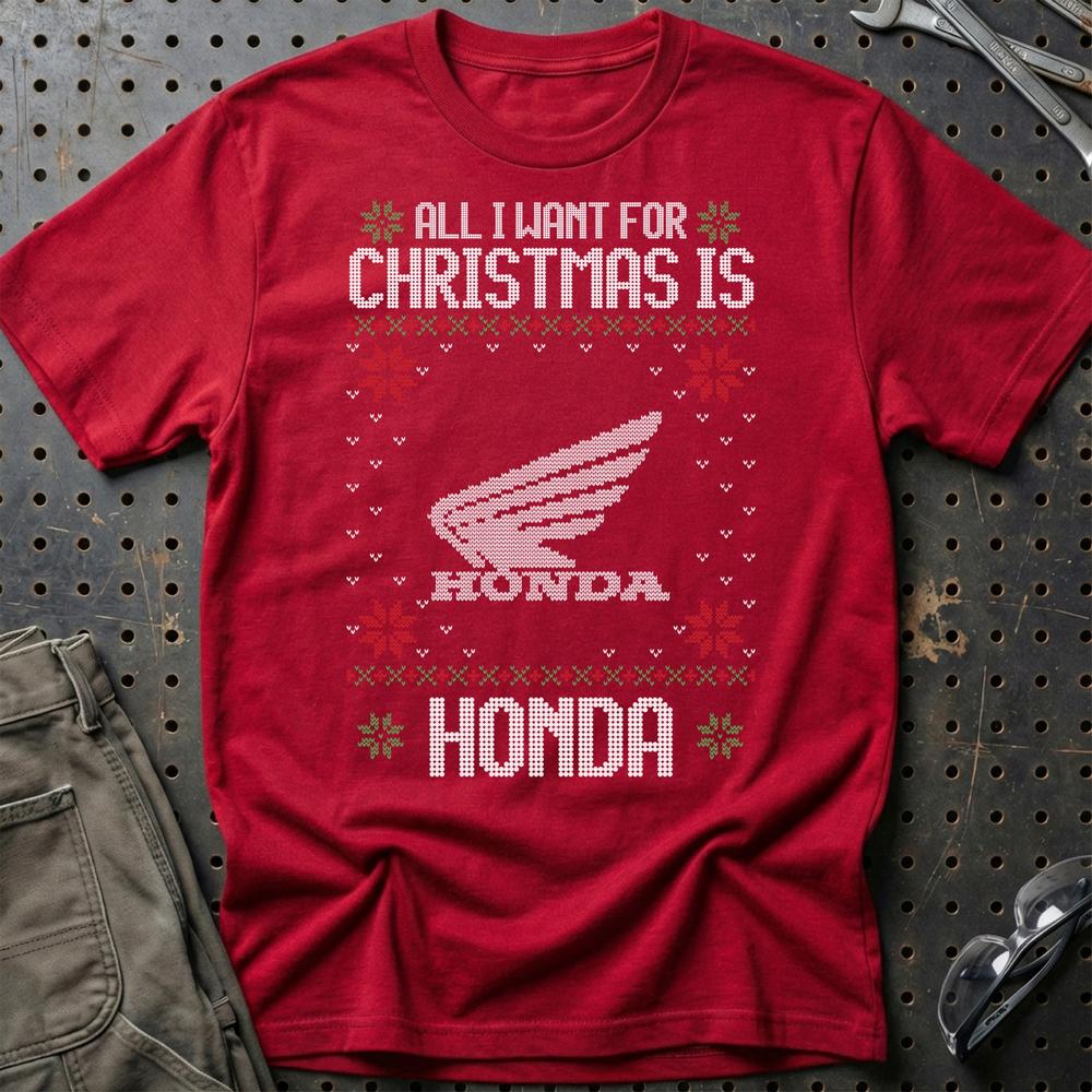 Honda - All I Want For Christmas - Unisex T-Shirt , Bomuld-Beklædning-Honda-Rød-S-Garage Culture Shop- garage - man cave - merchandise