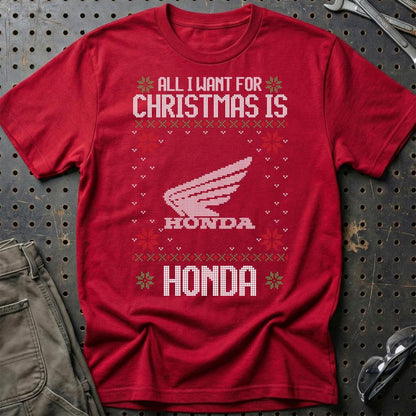 Honda - All I Want For Christmas - Unisex T-Shirt , Bomuld-Beklædning-Honda-Rød-S-Garage Culture Shop- garage - man cave - merchandise