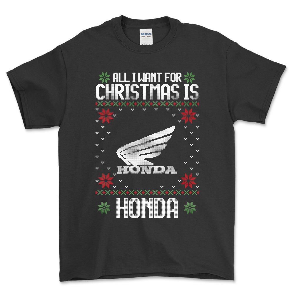 Honda - All I Want For Christmas - Unisex T-Shirt , Bomuld-Beklædning-Honda-Sort-S-Forside-Garage Culture Shop- garage - man cave - merchandise