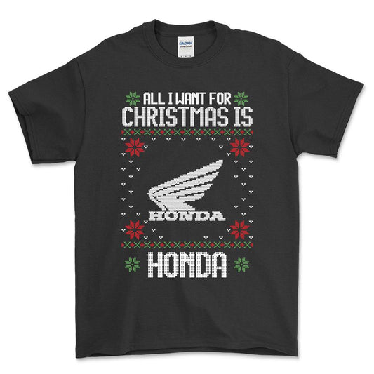 Honda - All I Want For Christmas - Unisex T-Shirt , Bomuld-Beklædning-Honda-Sort-S-Forside-Garage Culture Shop- garage - man cave - merchandise