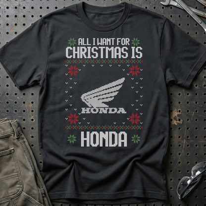 Honda - All I Want For Christmas - Unisex T-Shirt , Bomuld-Beklædning-Honda-Sort-S-Garage Culture Shop- garage - man cave - merchandise