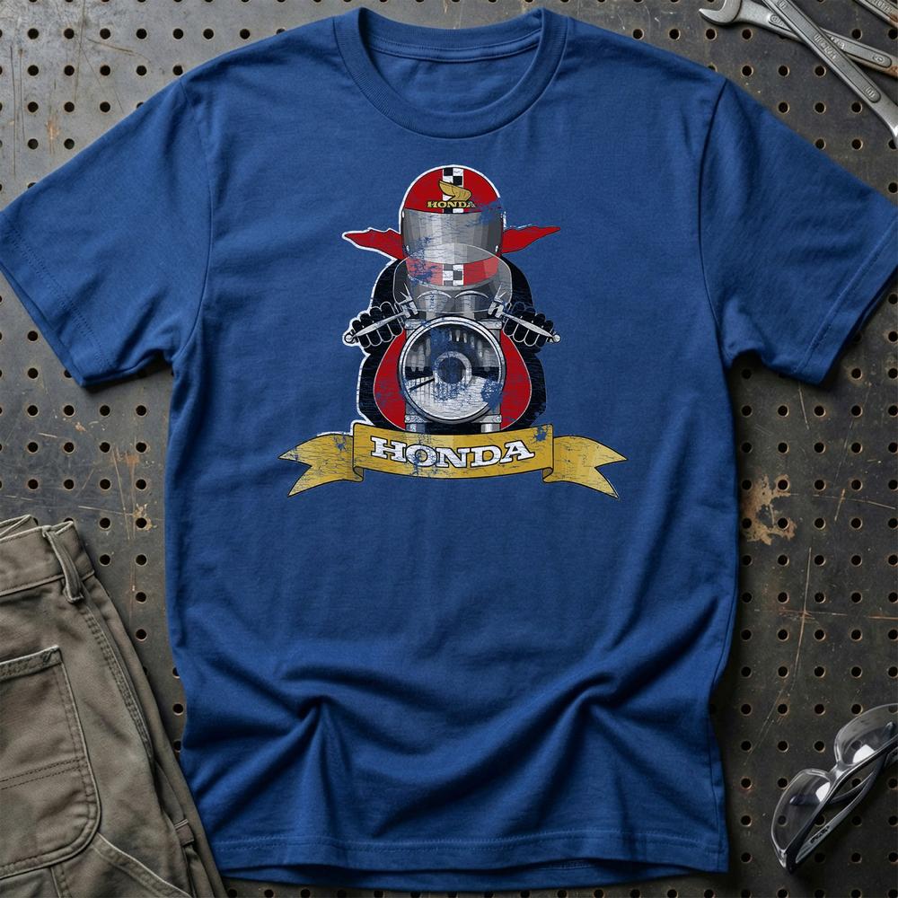 Honda Biker Vintage Style T-Shirt-Beklædning-Honda-Blå Royal-S-Garage Culture Shop- garage - man cave - merchandise