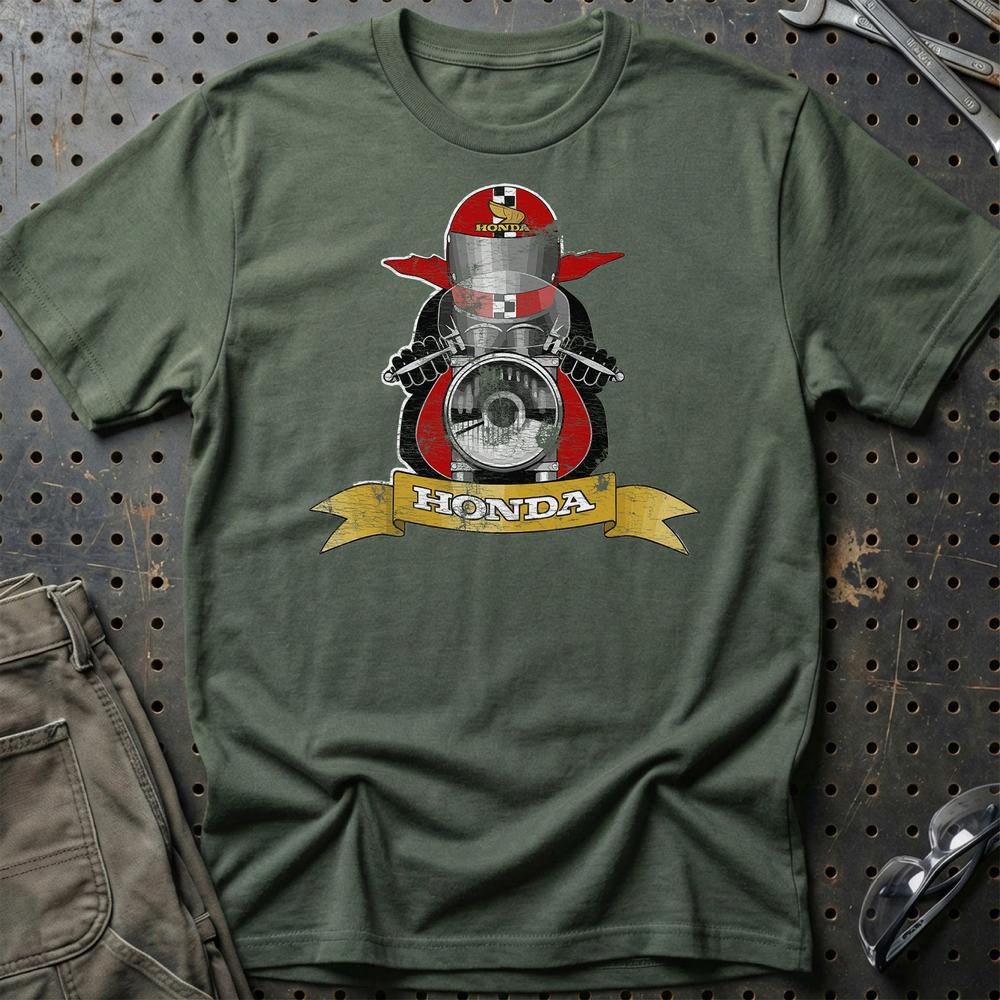 Honda Biker Vintage Style T-Shirt-Beklædning-Honda-Grøn Militær-S-Garage Culture Shop- garage - man cave - merchandise
