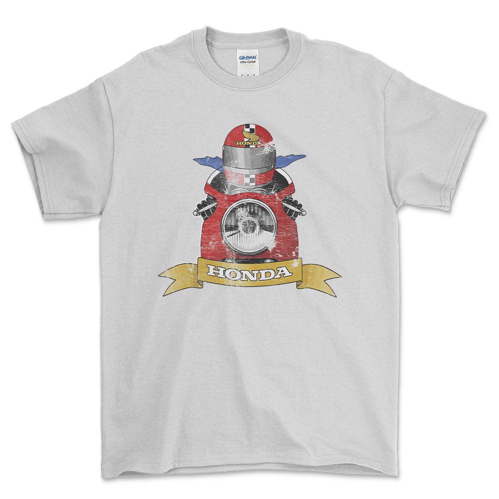 Honda Biker Vintage Style Unisex T-Shirt , Bomuld-Beklædning-Honda-Hvid-S-Forside-Garage Culture Shop- garage - man cave - merchandise