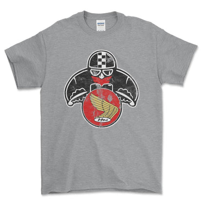 Honda Biker Vintage Style Unisex T-Shirt , Bomuld-Beklædning-Honda-Grå Sport-S-Forside-Garage Culture Shop- garage - man cave - merchandise