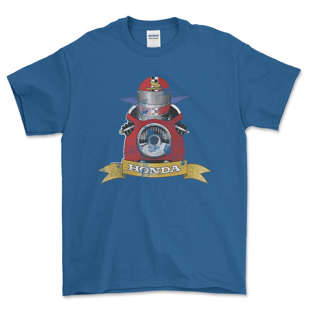 Honda Biker Vintage Style Unisex T-Shirt , Bomuld-Beklædning-Honda-Blå Royal-S-Forside-Garage Culture Shop- garage - man cave - merchandise