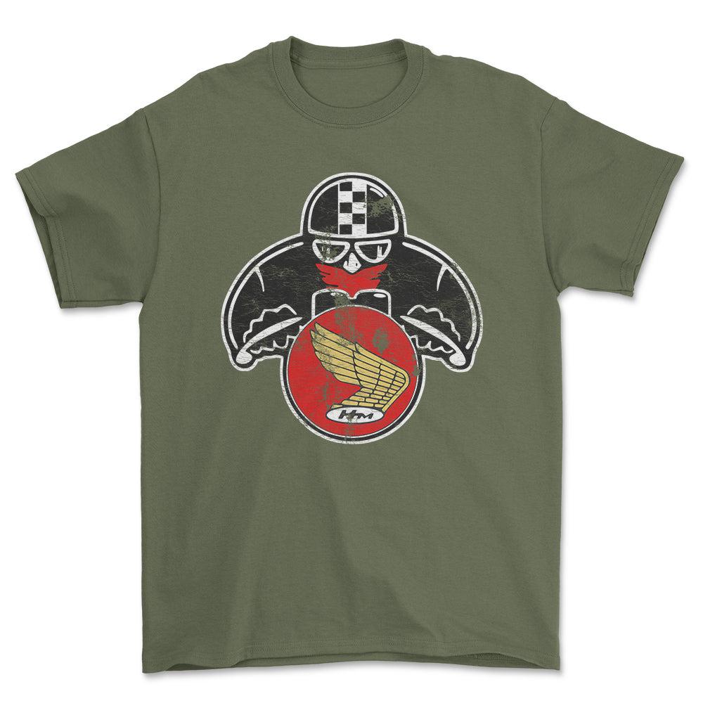 Honda Biker Vintage Style Unisex T-Shirt , Bomuld-Beklædning-Honda-Grøn Militær-S-Forside-Garage Culture Shop- garage - man cave - merchandise