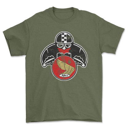 Honda Biker Vintage Style Unisex T-Shirt , Bomuld-Beklædning-Honda-Grøn Militær-S-Forside-Garage Culture Shop- garage - man cave - merchandise