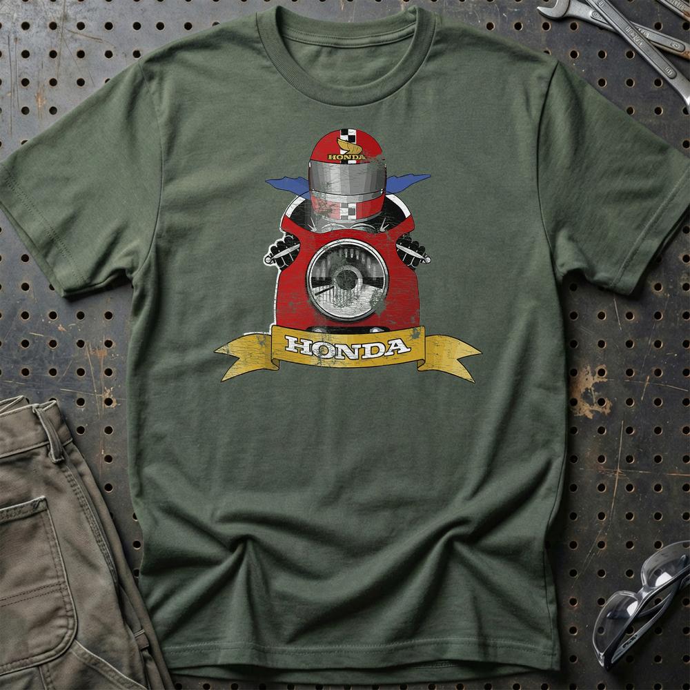 Honda Biker Vintage Style Unisex T-Shirt , Bomuld-Beklædning-Honda-Grøn Militær-S-Garage Culture Shop- garage - man cave - merchandise