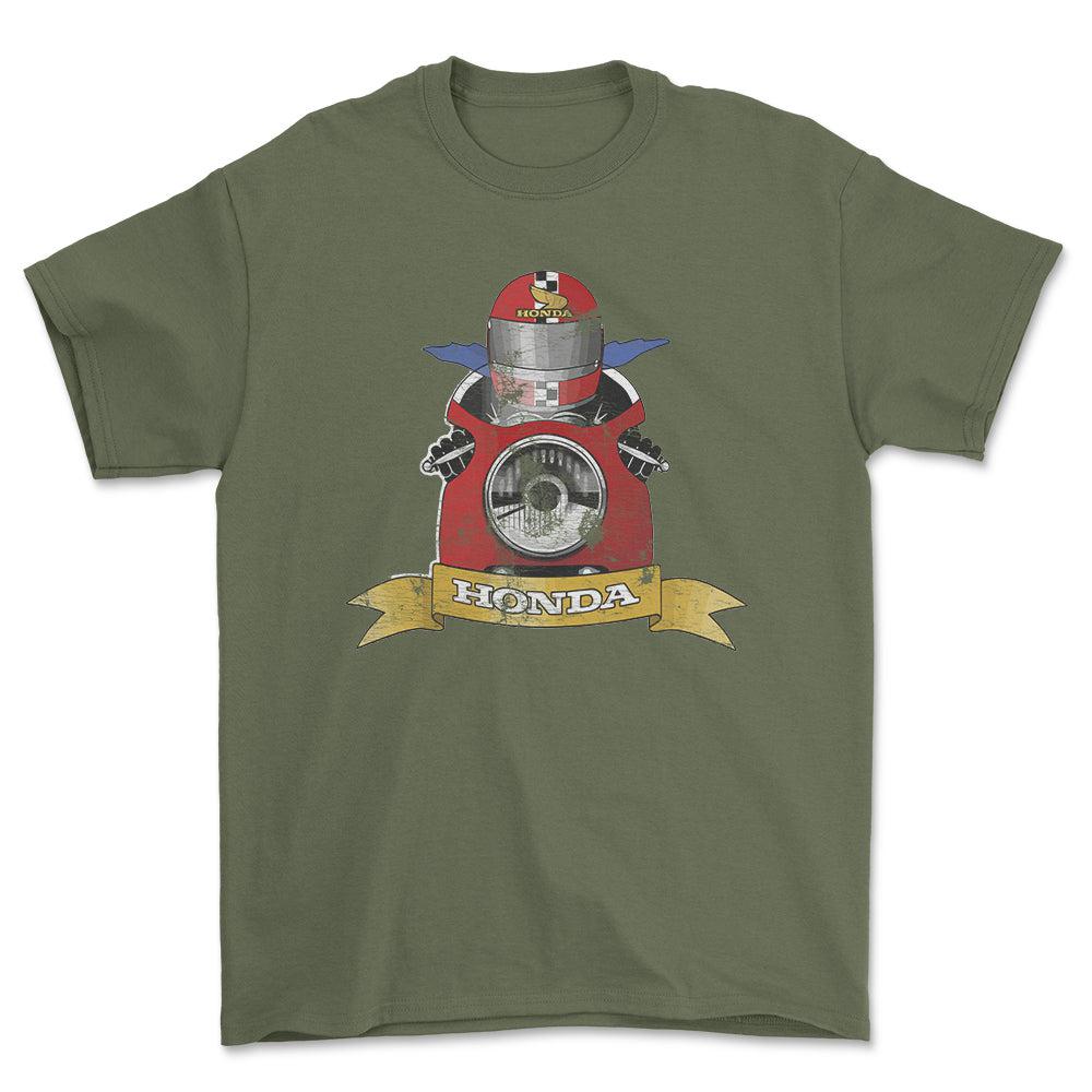 Honda Biker Vintage Style Unisex T-Shirt , Bomuld-Beklædning-Honda-Grøn Militær-S-Forside-Garage Culture Shop- garage - man cave - merchandise
