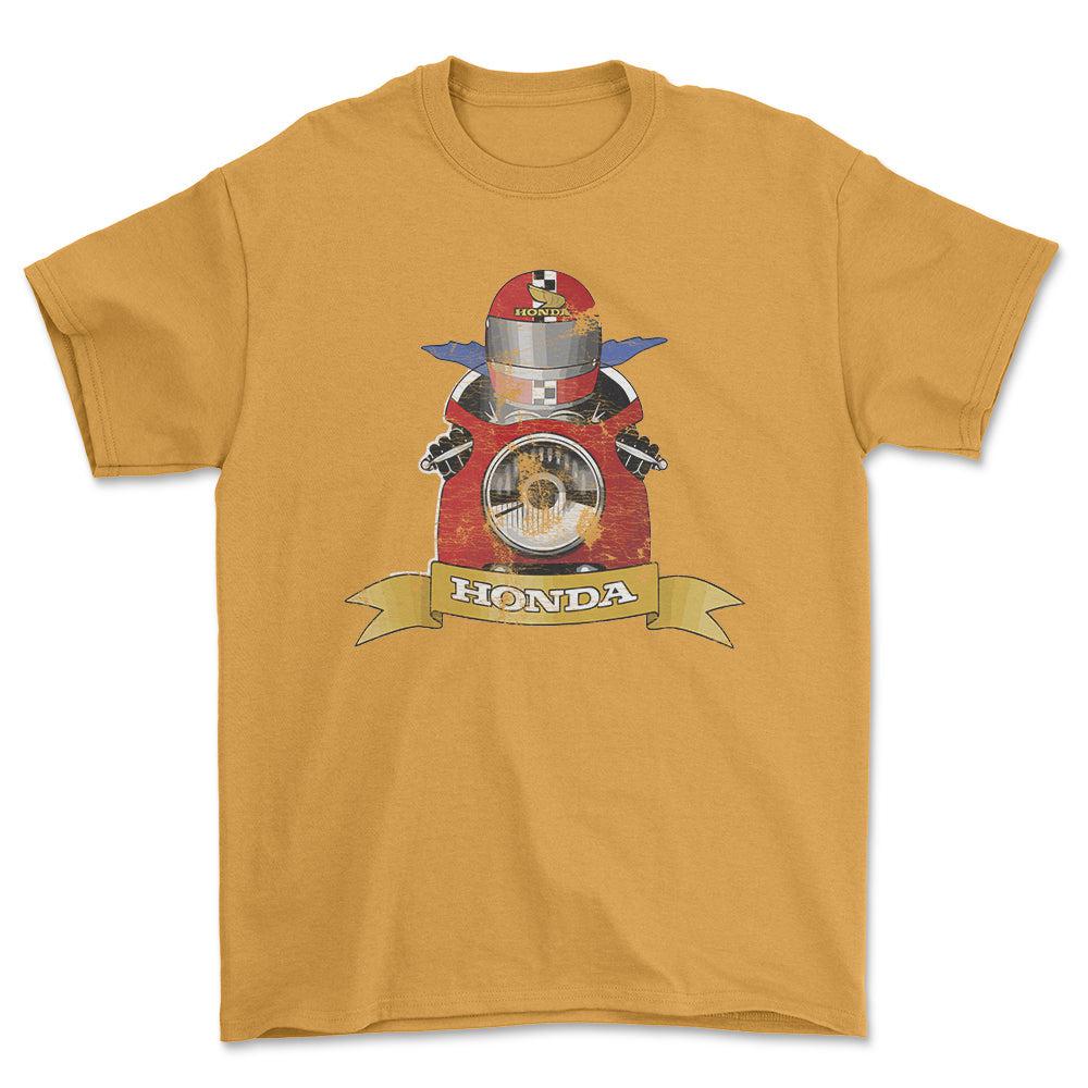 Honda Biker Vintage Style Unisex T-Shirt , Bomuld-Beklædning-Honda-Guld-S-Forside-Garage Culture Shop- garage - man cave - merchandise