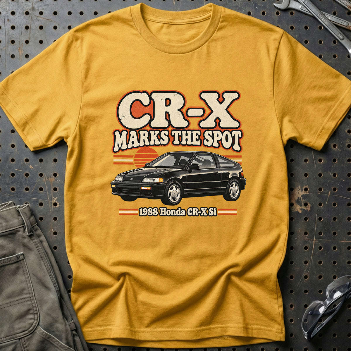 
Honda CR-X Si 1988 – CR-X Marks the Spot T-Shirt – Guld