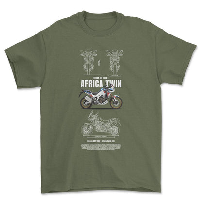 Honda CRF 1000 L Africa Twin ABS Unisex T-Shirt , Bomuld-Beklædning-Honda-Grøn Militær-S-Forside-Garage Culture Shop- garage - man cave - merchandise
