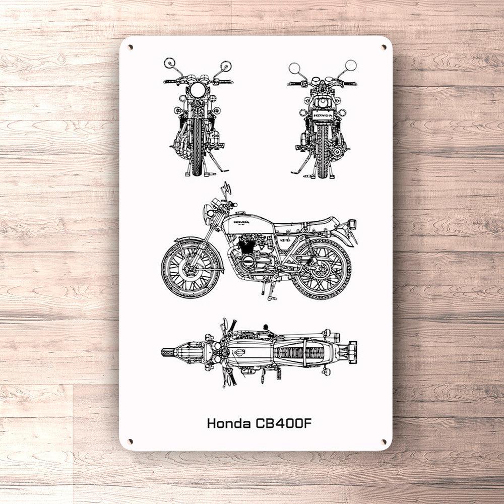Honda Cb400F Blueprint Skilte, Musemåtte, Dørmåtte-Blueprint-Honda-Garage Culture Shop- garage - man cave - merchandise