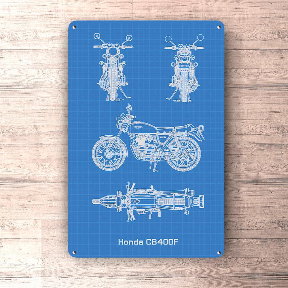 Honda Cb400F Blueprint Skilte, Musemåtte, Dørmåtte-Blueprint-Honda-Garage Culture Shop- garage - man cave - merchandise