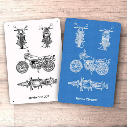 Honda Cb400F Blueprint Skilte, Musemåtte, Dørmåtte , Plakat-Blueprint-Honda-Garage Culture Shop- garage - man cave - merchandise