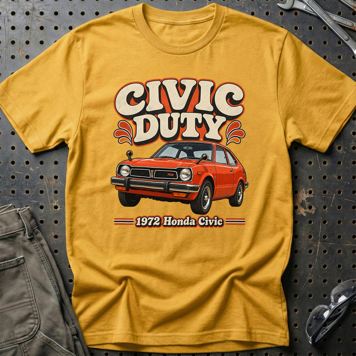 
Honda Civic 1972 – Civic Duty T-Shirt – Guld