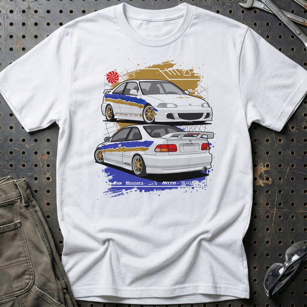 Honda Civic Coupe EJ Fast And Furios Cars - Unisex T-Shirt-Beklædning-Honda-Hvid-S-Garage Culture Shop- garage - man cave - merchandise