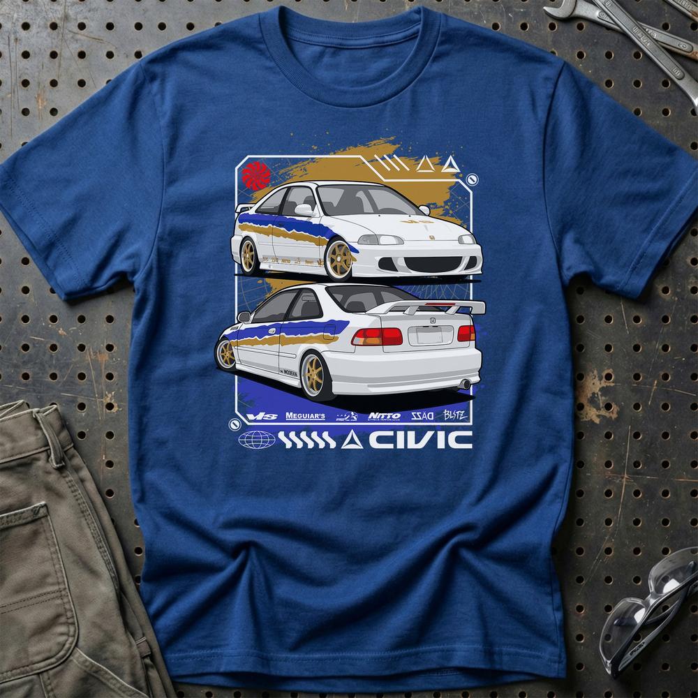Honda Civic Coupe EJ Fast And Furios Cars - Unisex T-Shirt-Beklædning-Honda-Blå Royal-S-Garage Culture Shop- garage - man cave - merchandise